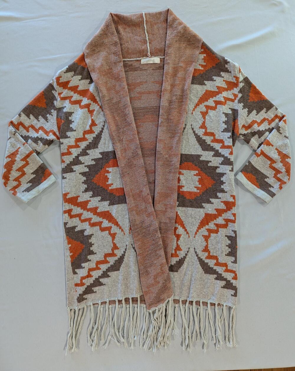 Millau Cardigan Sweater Womens One Size Multicolor Aztec Fringe Knit Open Front